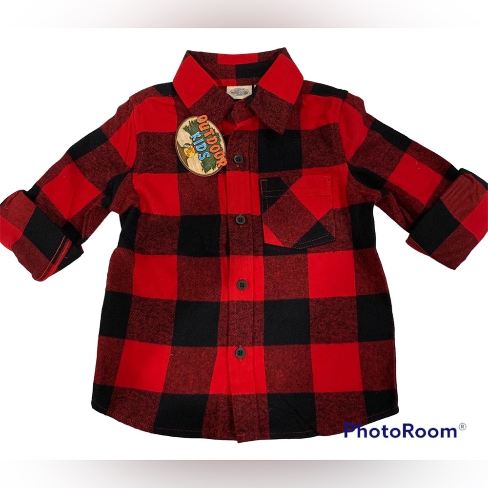NEW!! Outdoor Kids Flannel Long-Sleeve Button-Down Shirt for Toddlers, r…